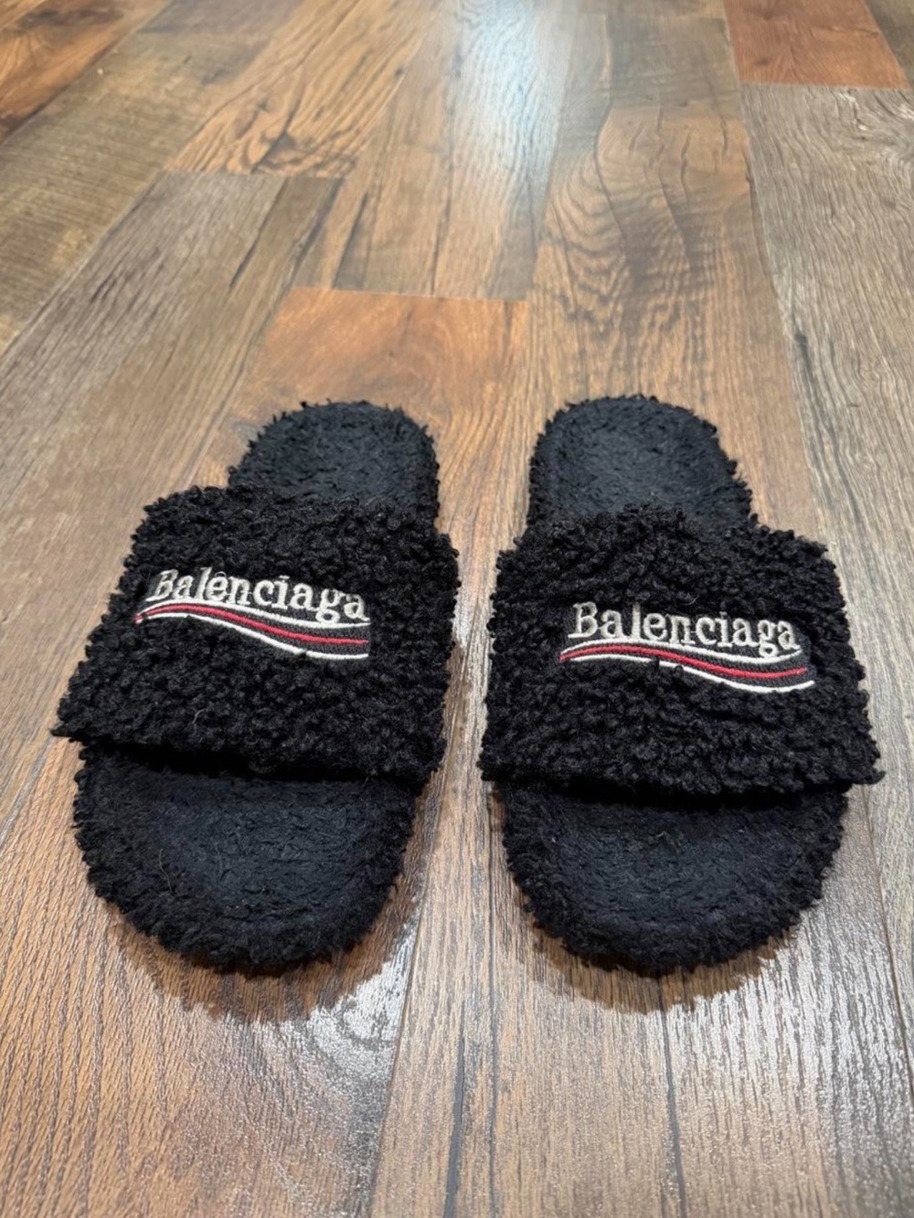 Balenciaga Black Fuzzy Slide Sandals